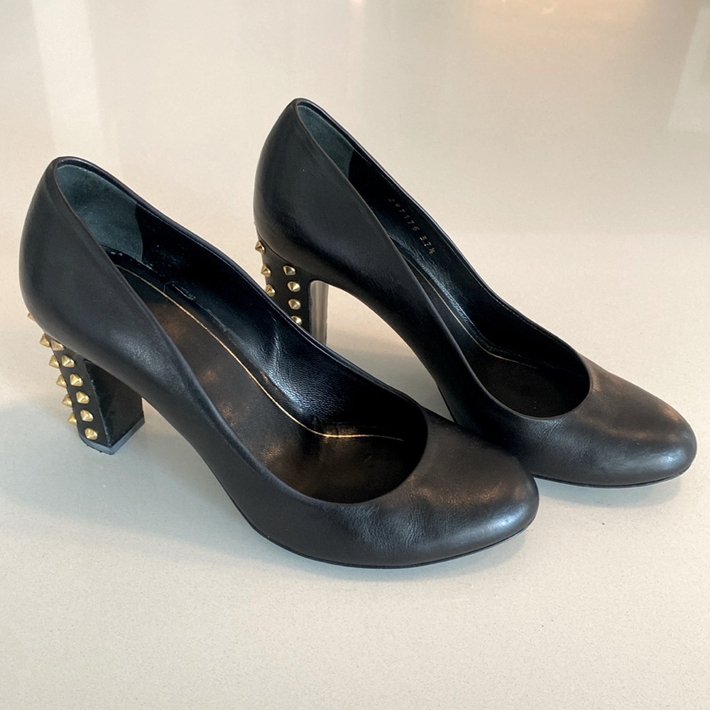 Gucci Black Leather Studded Pumps- 37.5